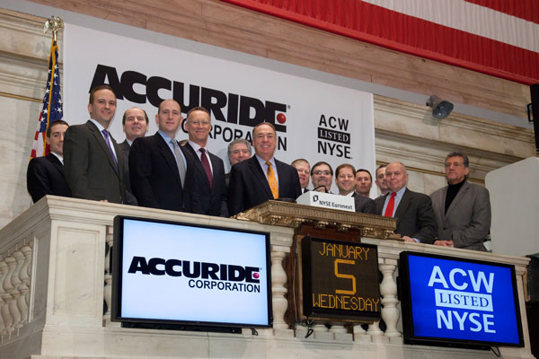 Accuride Corporation Board Members and officers rang the bell to open the New York Stock Exchange on January 5, 2011